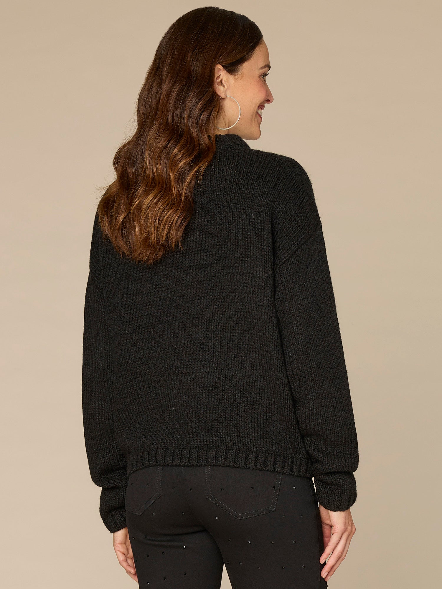 Ruched Sleeve Round Double Layer Neck Sweater with Ombre Foil Print