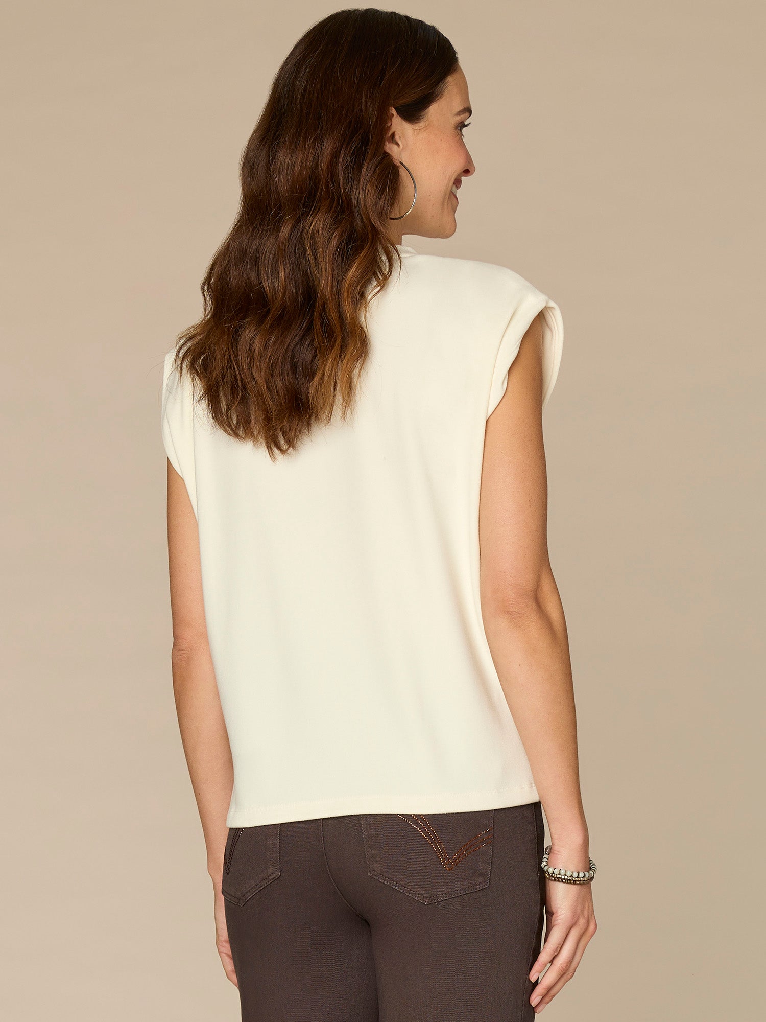 Extended Cap Sleeve Crew Neck Knit Top with Rhinestone Cut Out